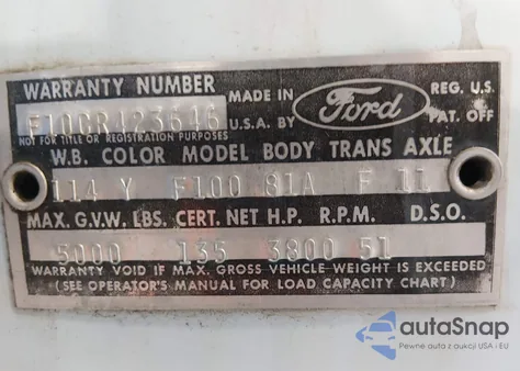 1963 Ford F100 z USA, uszkodzony, nr VIN F10CR423646